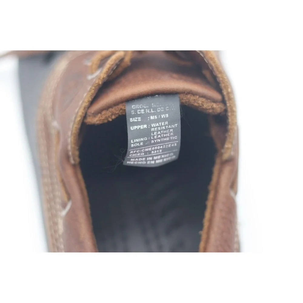 Crocs Leather Boat Shoe Clogs Brown Black Mens 6 Womens 8 Water Resistant Hybrid